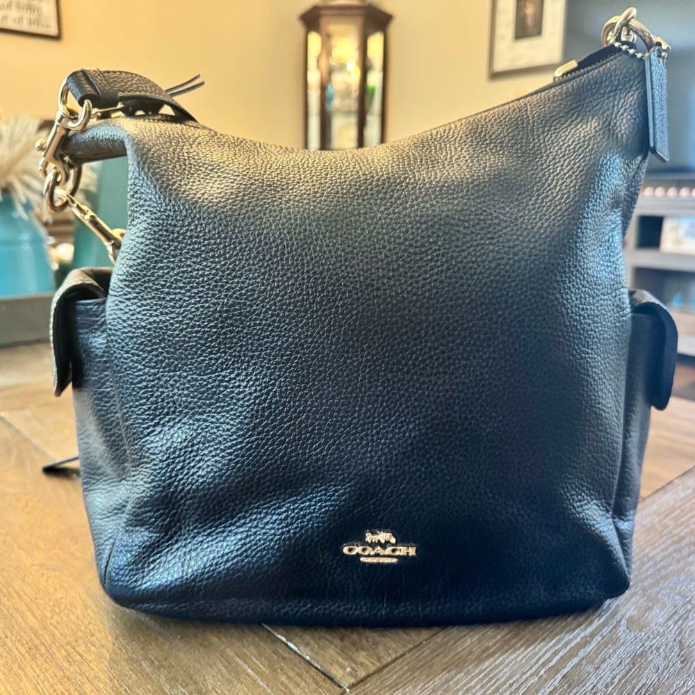Coach Black Pebbled Leather Shoulder Bag with Gold Hardware